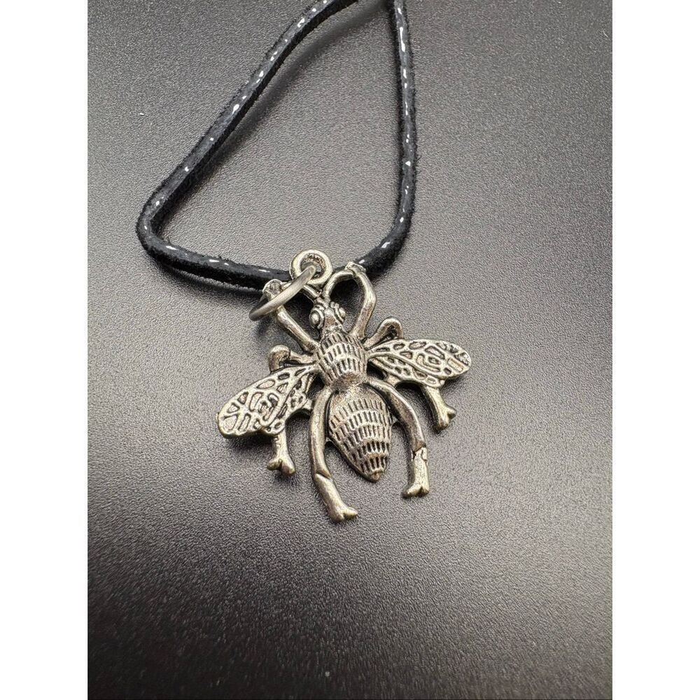 Honeybee Pendant Necklace on Black Suede Cord, NEW, 22”